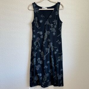 Fresh Produce Womens Medium Dark Floral Midi Dress Vneck Sweetheart Boho Cotton